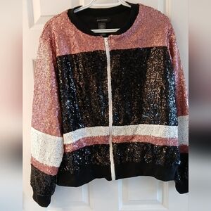 Ashley Stewart Colorblock Sequin Bomber Jacket – Size 18/20